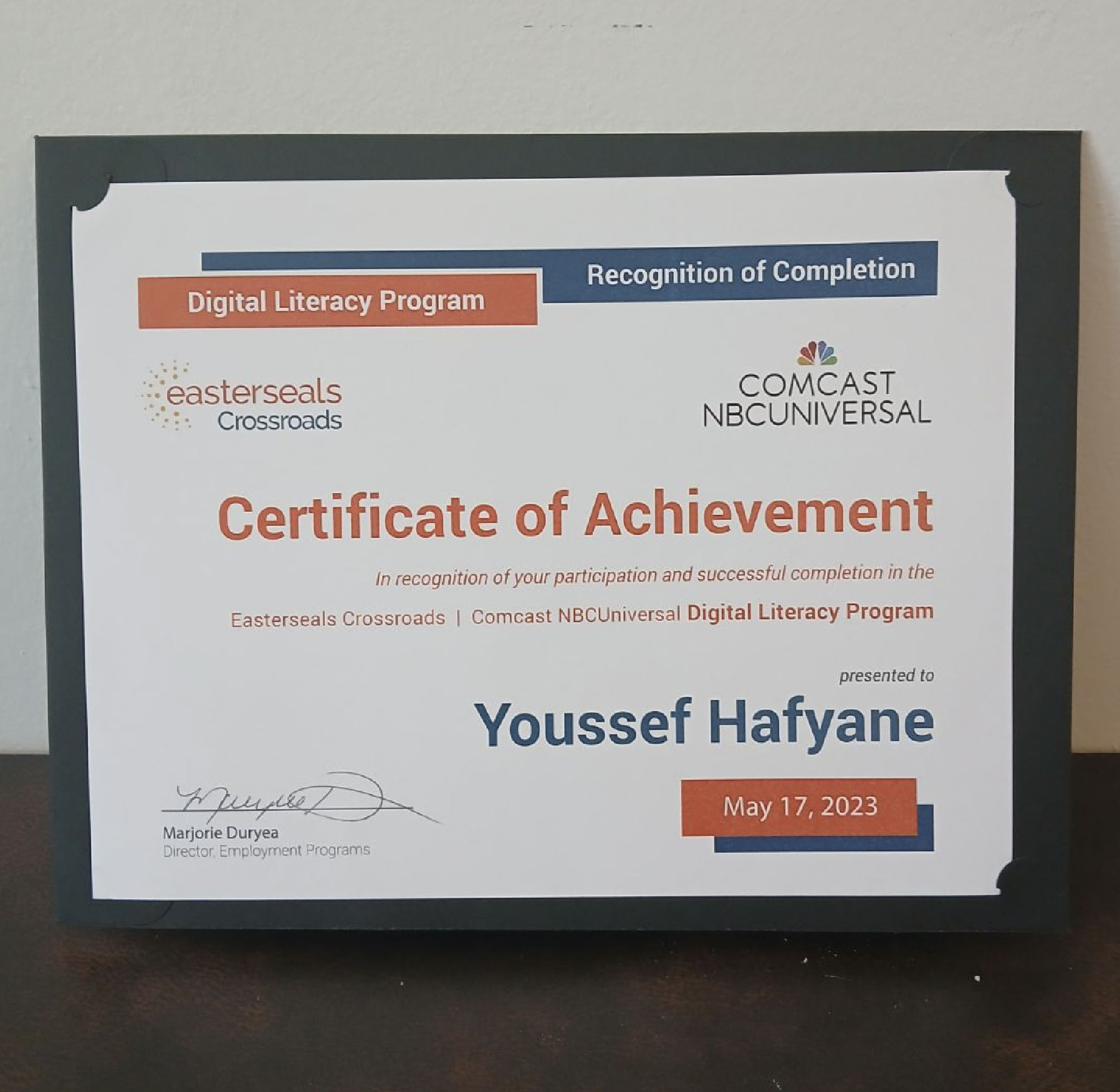 Youssef's Certificate of Achievement